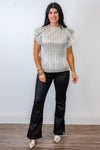 metallic silver ruffle dressy top