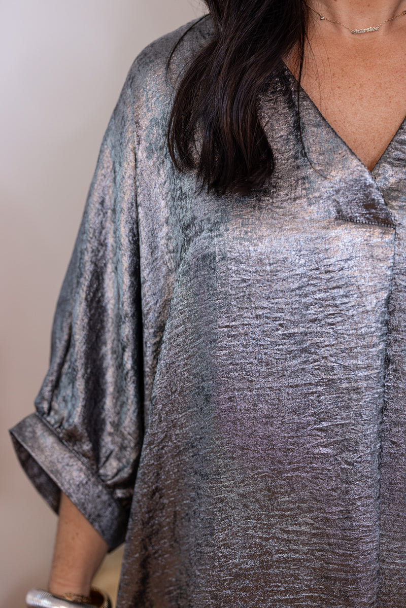 silver metallic tunic shift dress