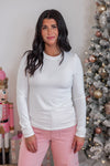 white long sleeve crew neck top