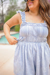 denim chambray smocked chest romper