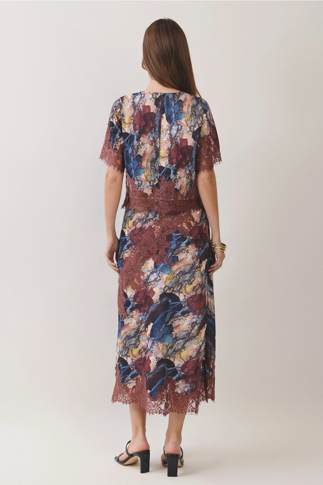 snakeskin brown lace midi skirt matching sets