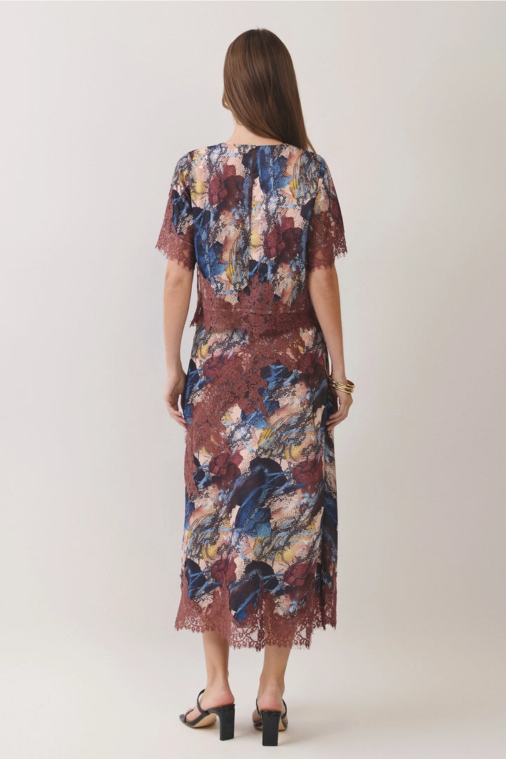 snakeskin brown lace midi skirt matching sets