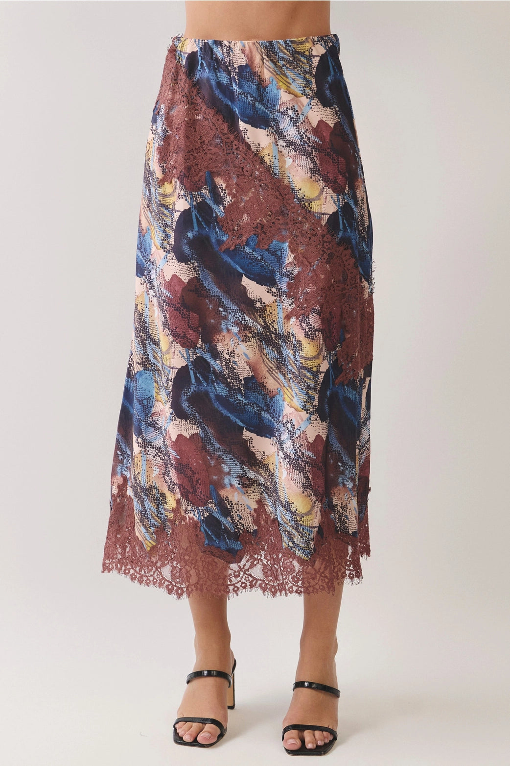 snakeskin print lace maxi skirt