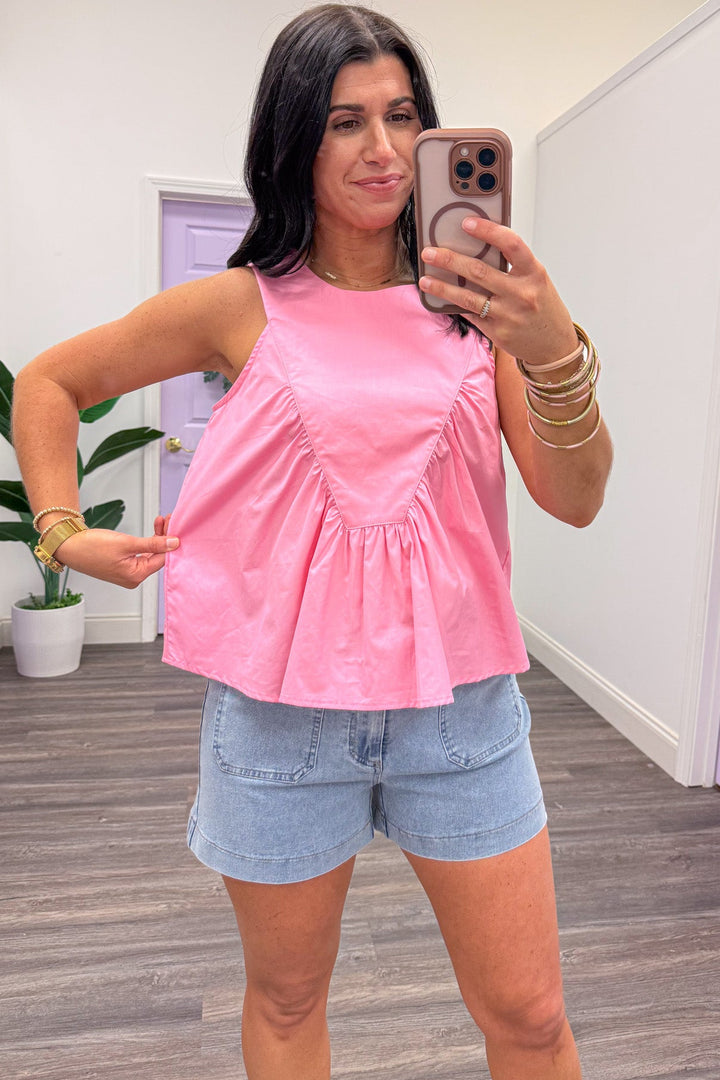solid pink sleeveless cotton top relaxed silhouette