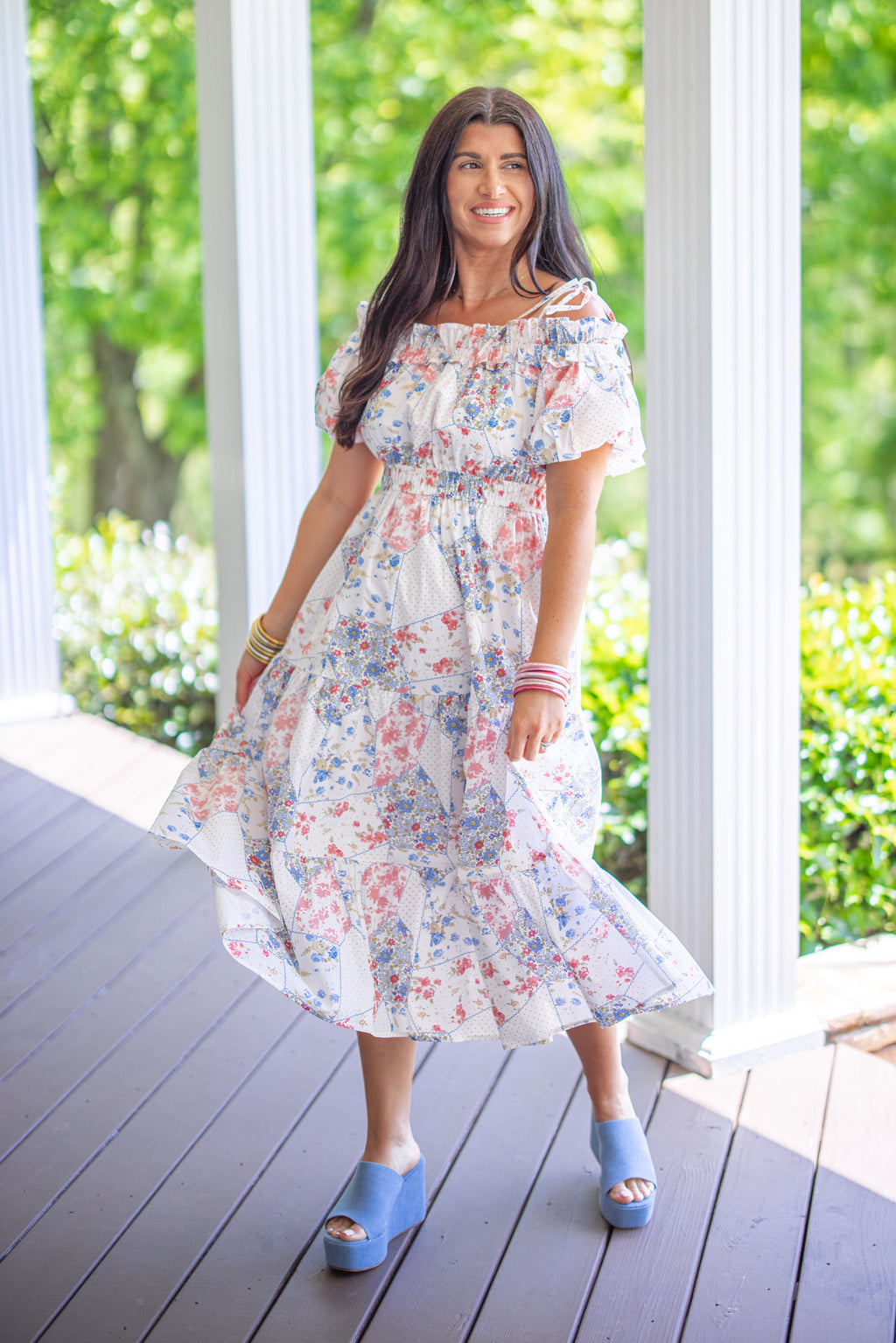 floral patchwork summer midi dress