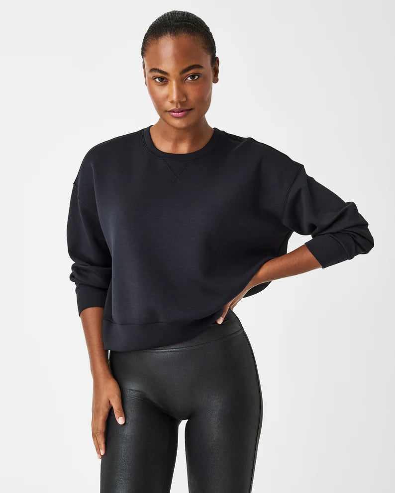 spanx air essentials black crew pullover