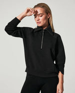 spanx air essentials half zip black pullover 