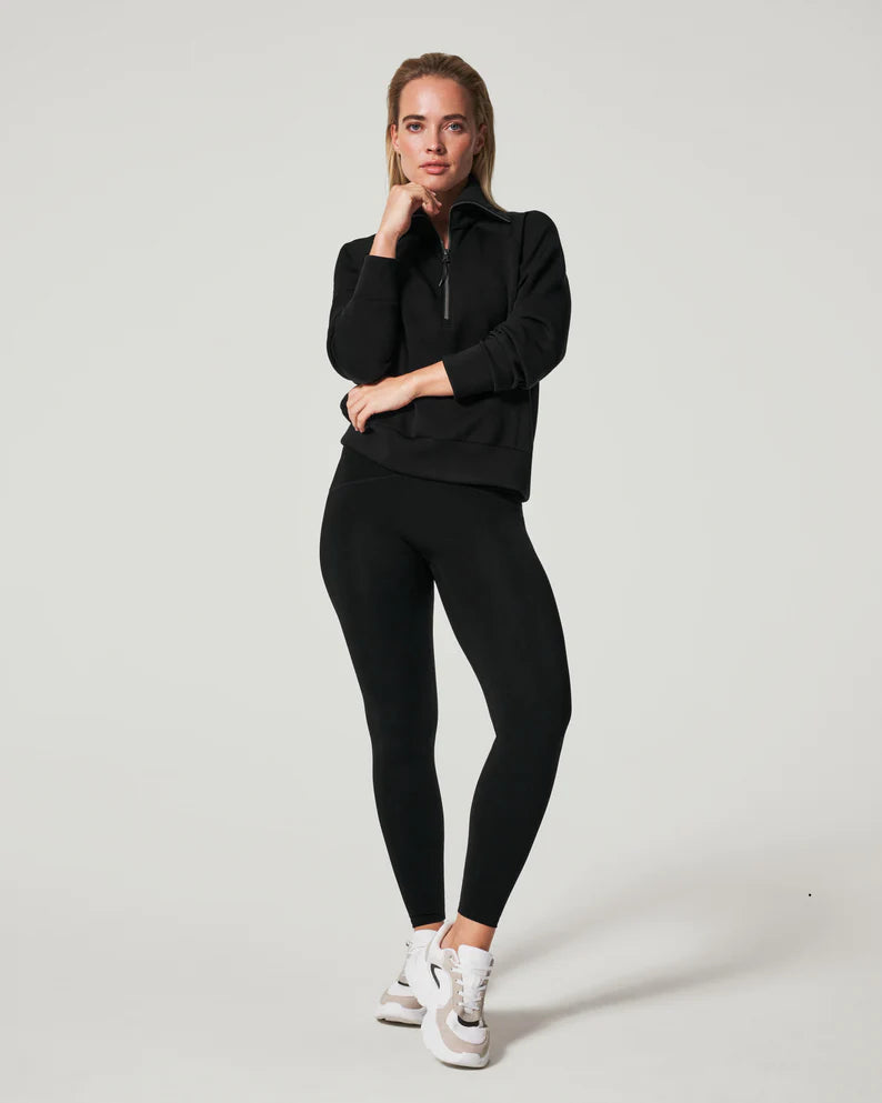 spanx air essentials half zip black pullover 