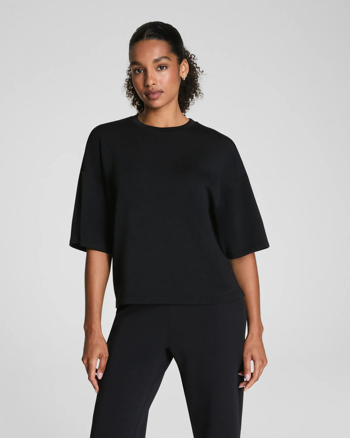spanx airessentials black boxy relaxed crewneck tee details