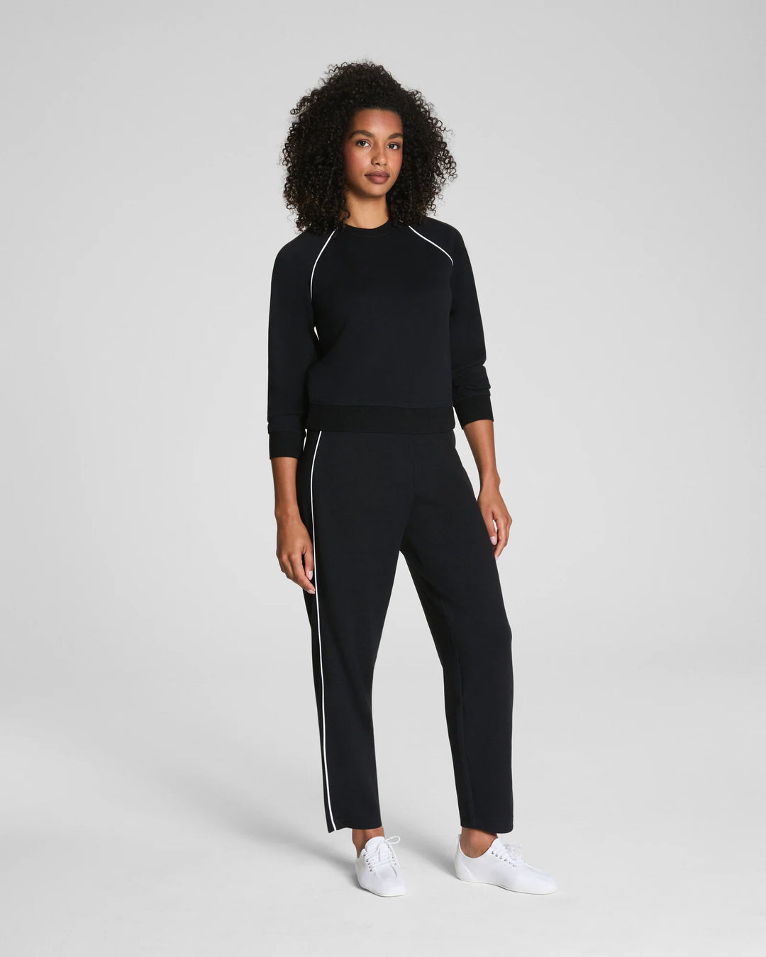 spanx airessentials black pique crewneck top full