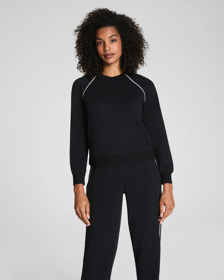 spanx airessentials black pique crewneck top front