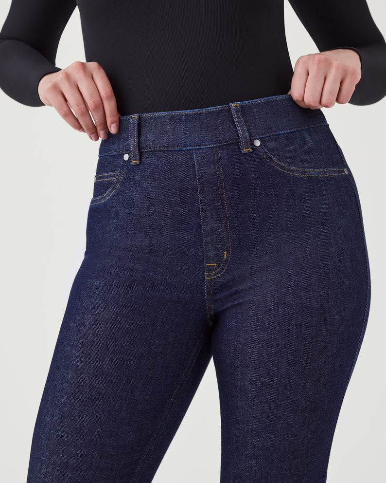 Spanx kick flare pants in raw indigo