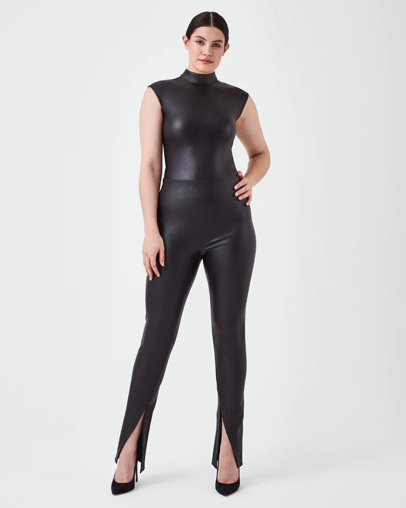 spanx leather like black bodysuit