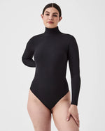 spanx turtleneck ribbed black bodysuit