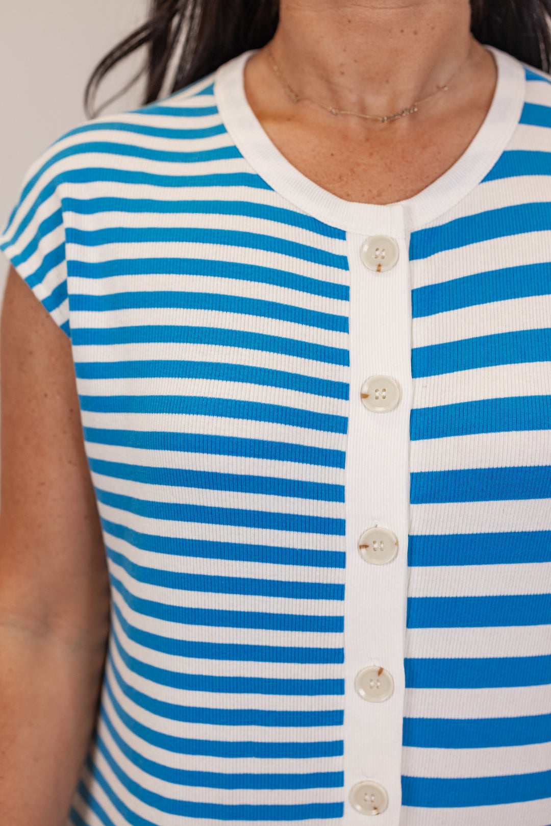 blue white knit stripe wide leg jumpsuit