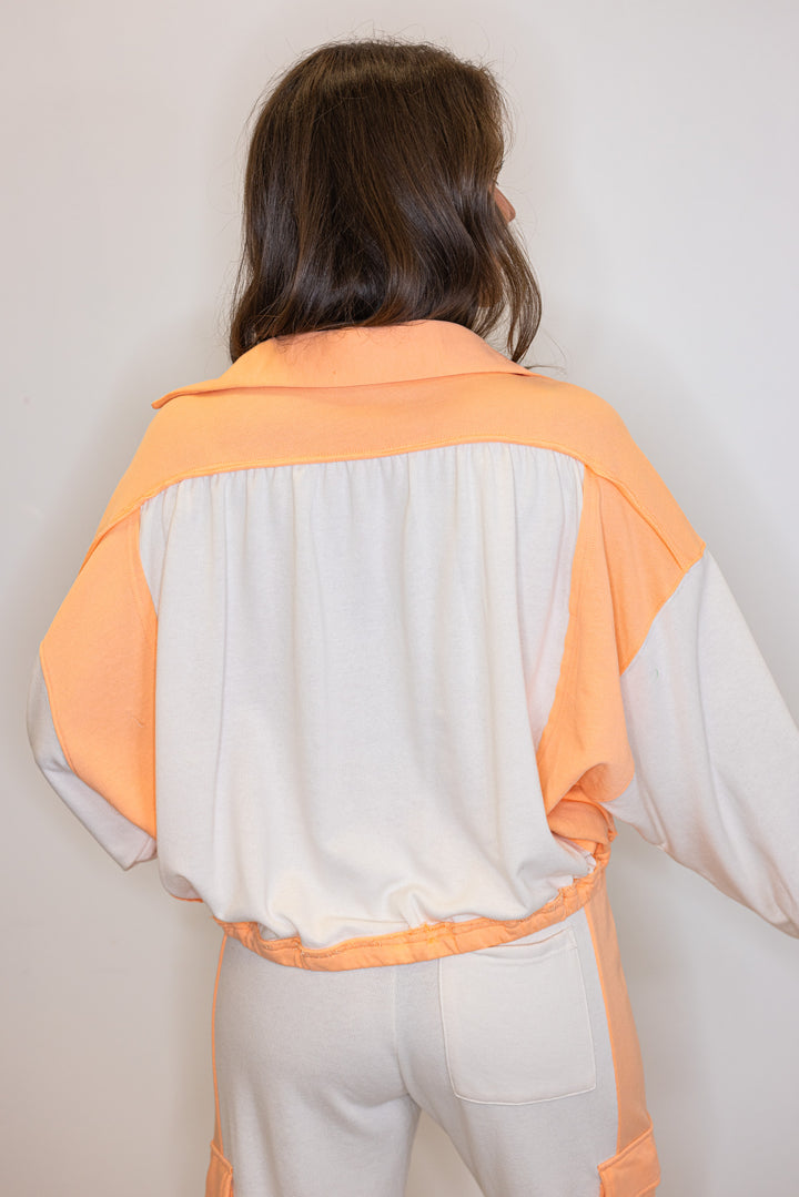 peach stripe cargo pullover top