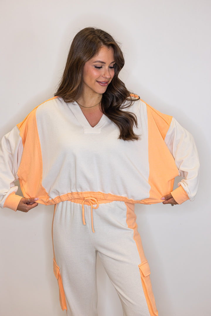 peach stripe cargo pullover top