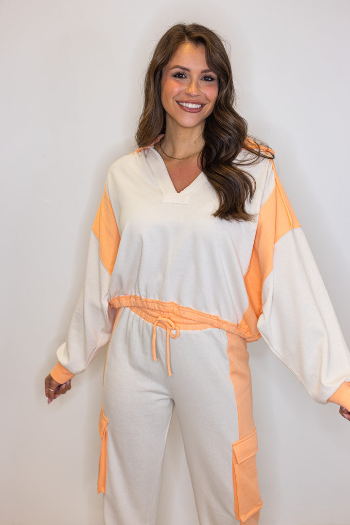 peach stripe cargo pullover top