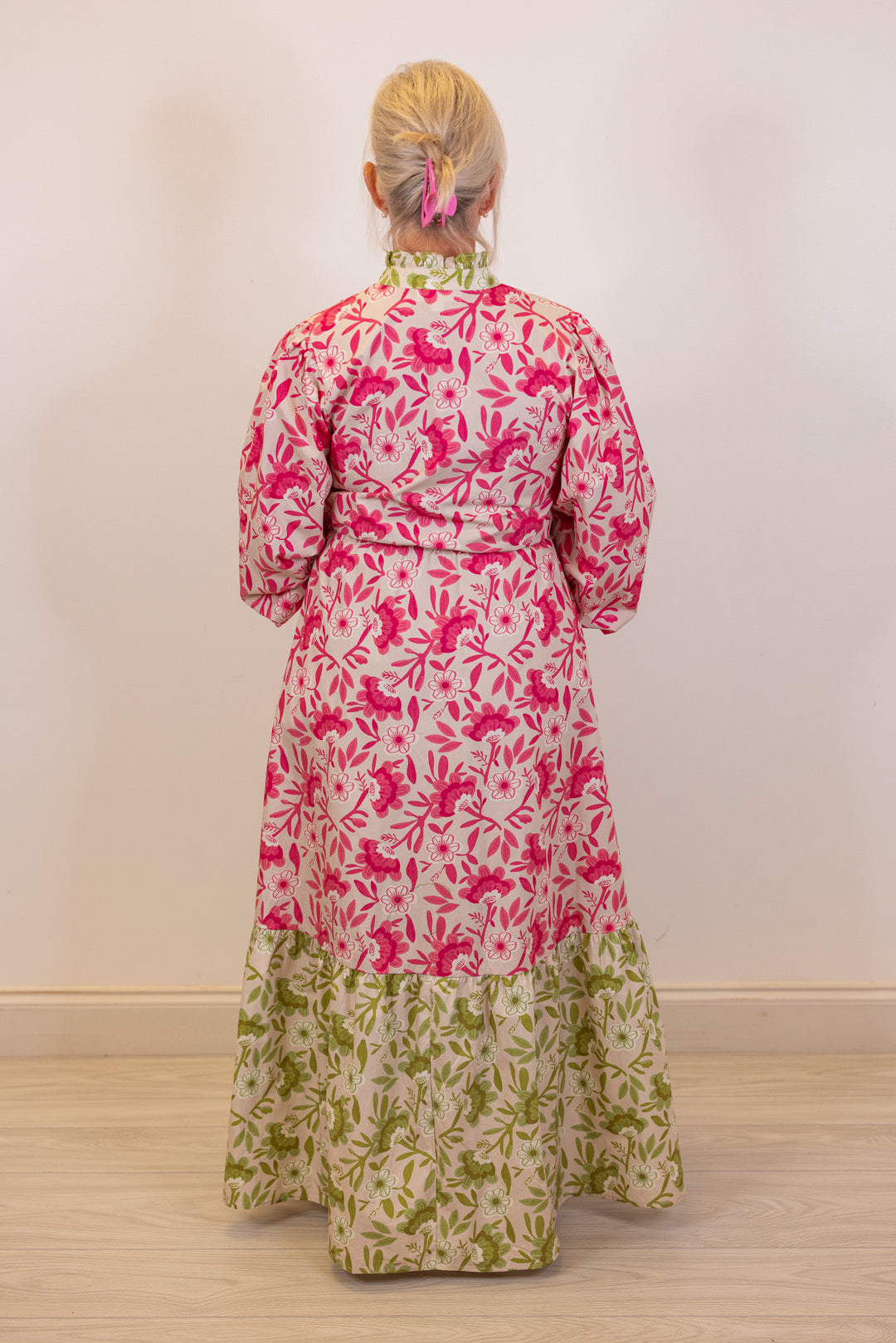 pink green floral resort maxi dress