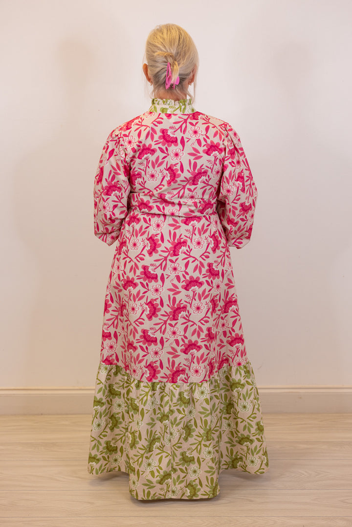 pink green floral resort maxi dress