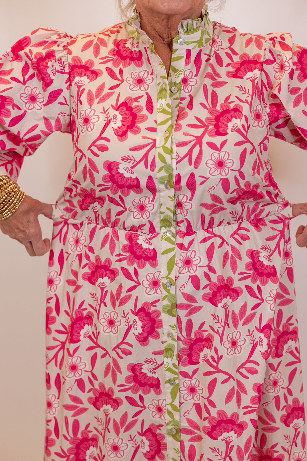 pink green floral resort maxi dress