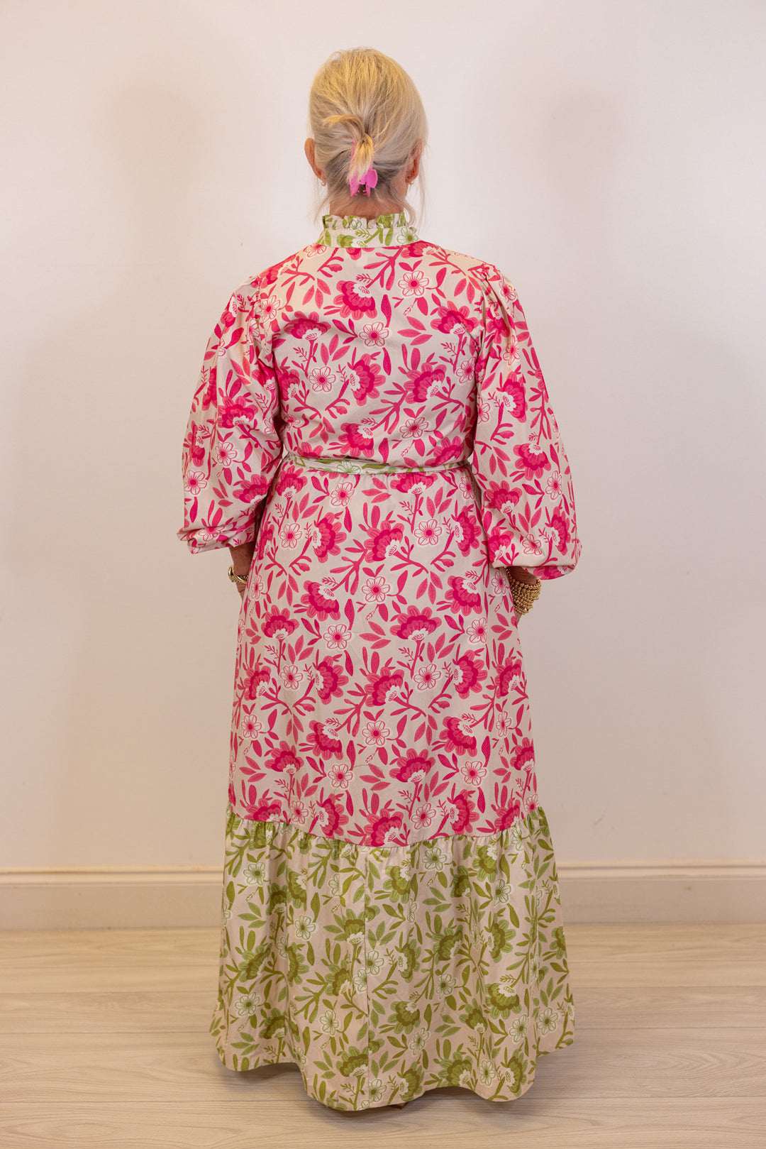 pink green floral resort maxi dress