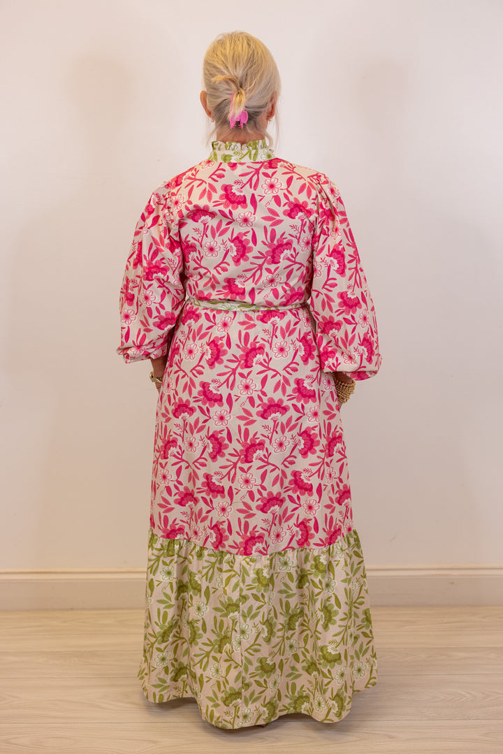 pink green floral resort maxi dress