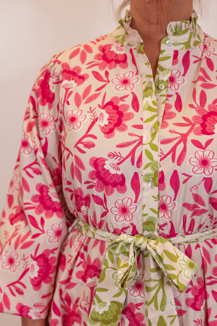 pink green floral resort maxi dress