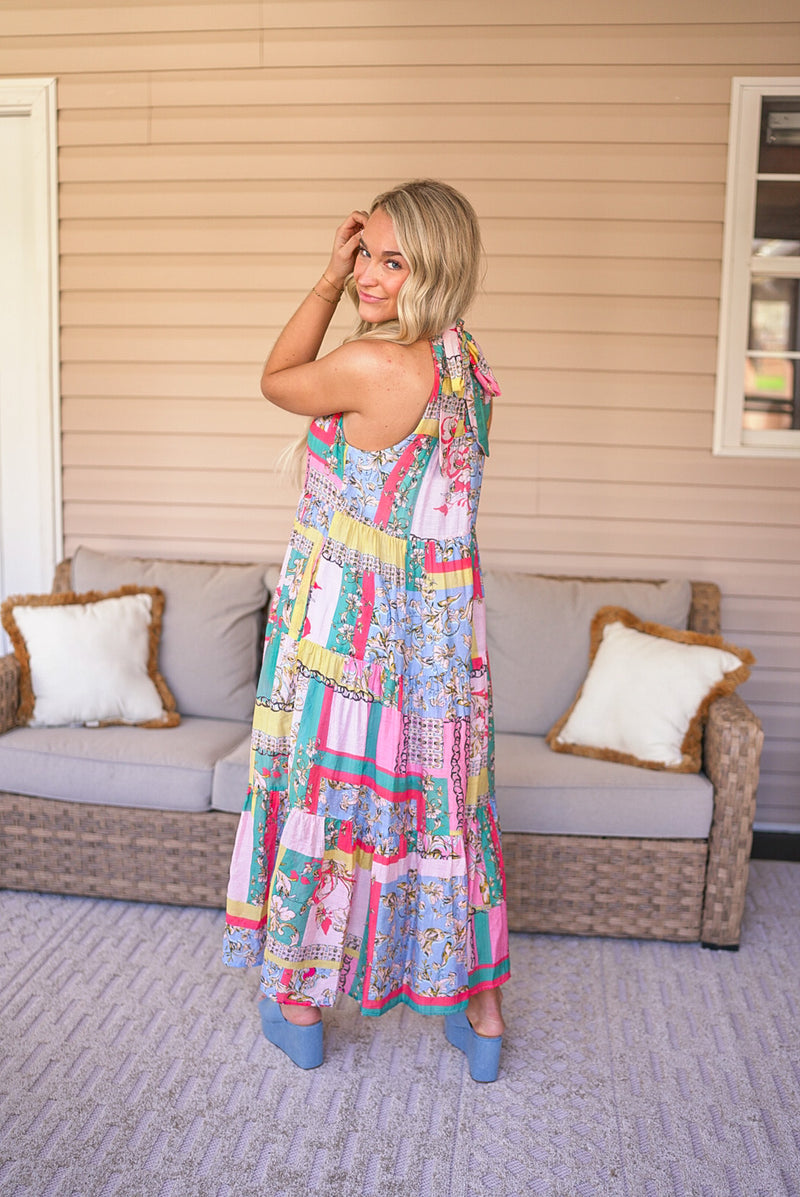 boho floral pattern halter midi dress