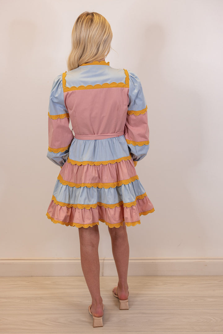 mauve mustard ric rac trim dress