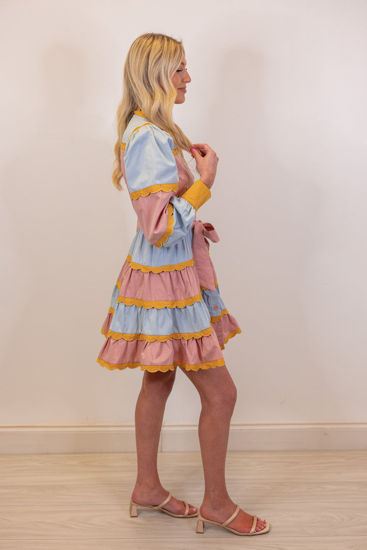 mauve mustard ric rac trim dress