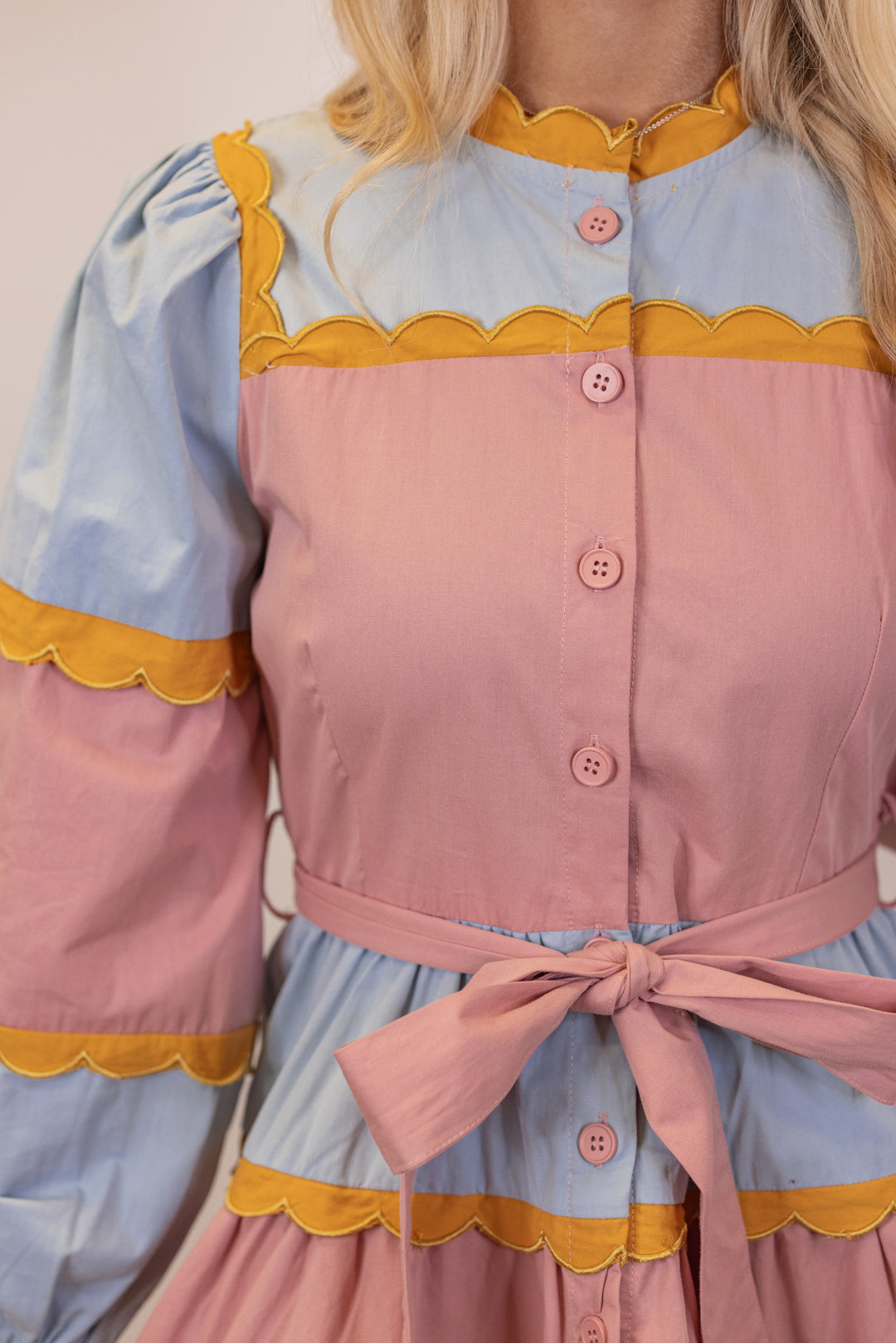 mauve mustard ric rac trim dress