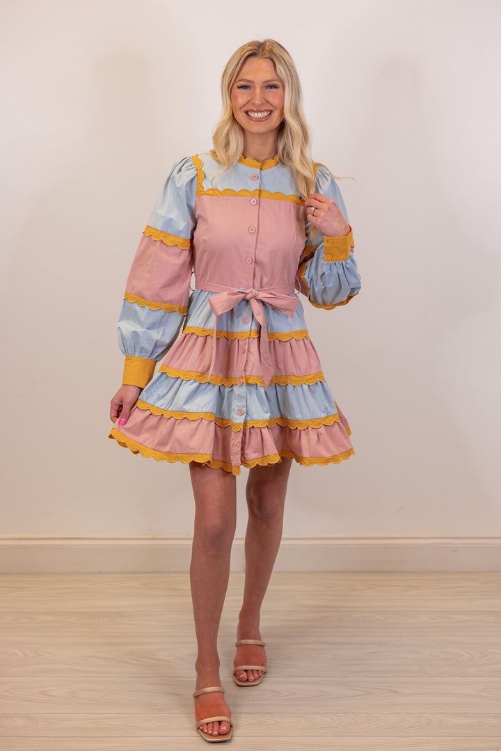 mauve mustard ric rac trim dress