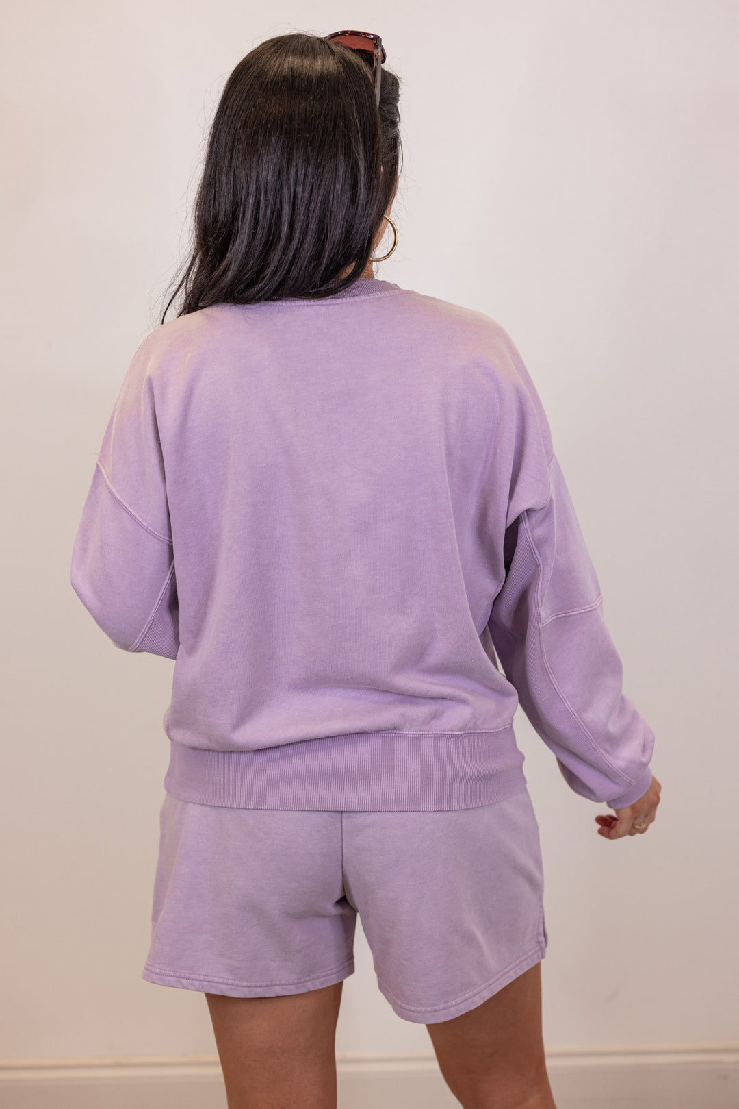 lavender shorts sweatshirt matching set
