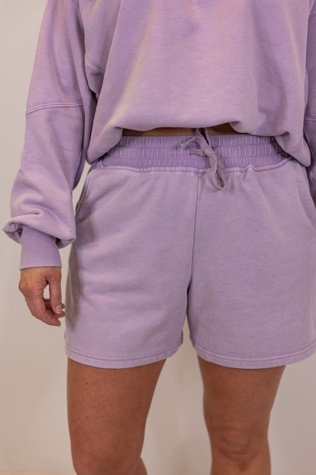 lavender shorts sweatshirt matching set