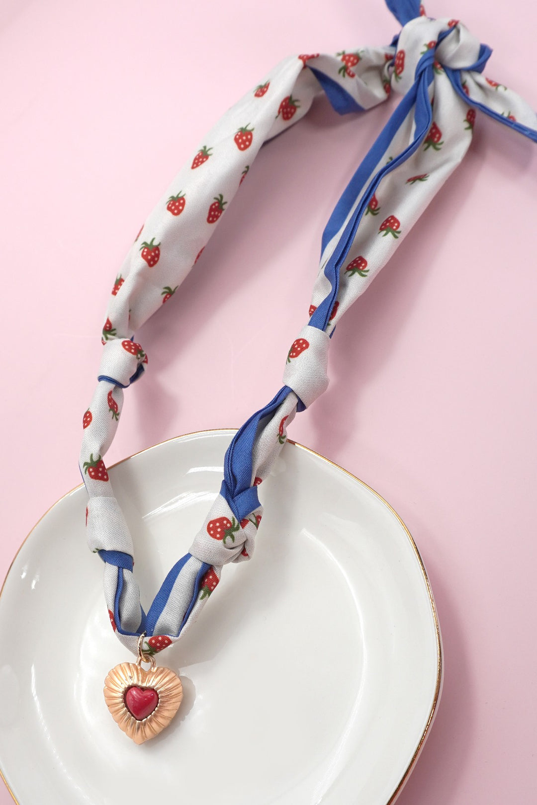 strawberry scarf satin charm necklace