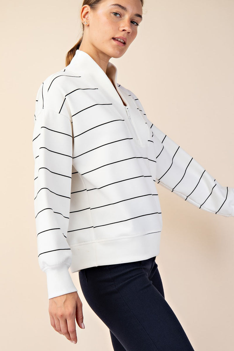 black white stripe scuba half zip pullover