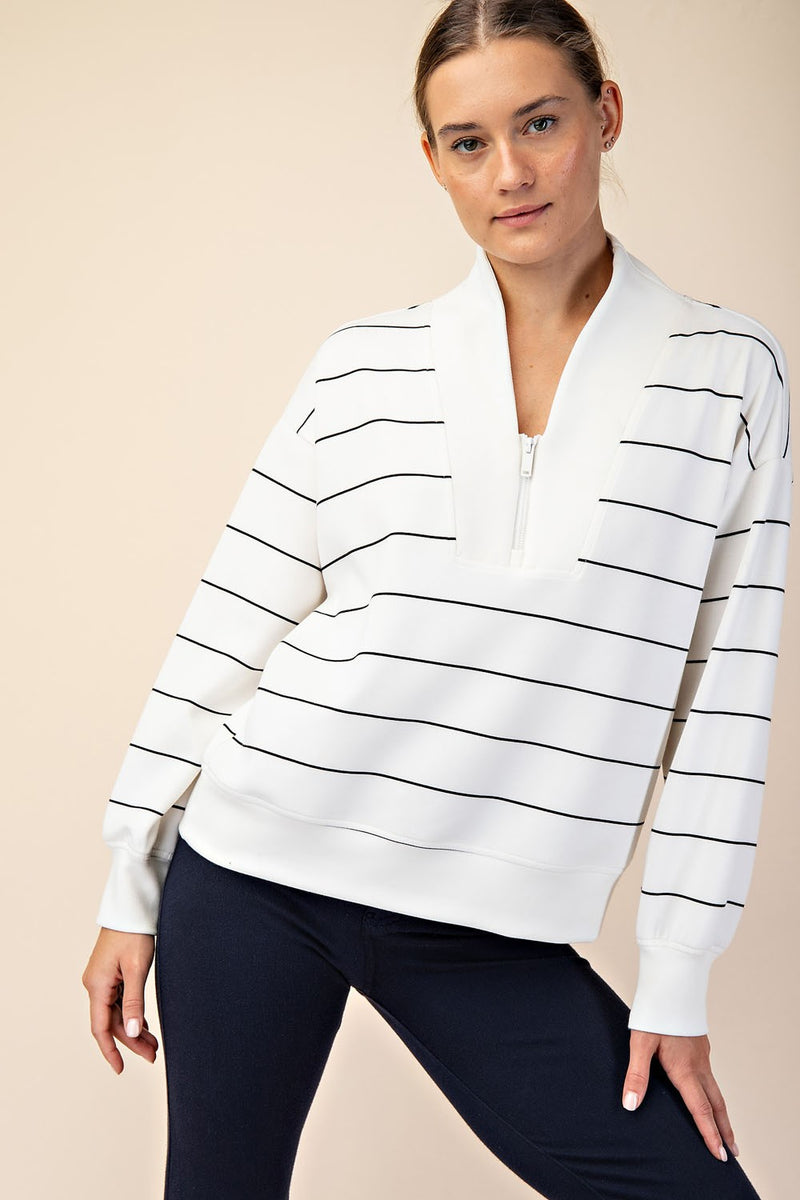 black white stripe scuba half zip pullover