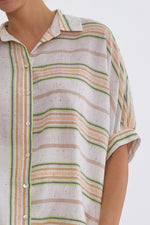 ENTRO stripe woven button up top white