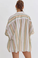 ENTRO stripe woven button up top white