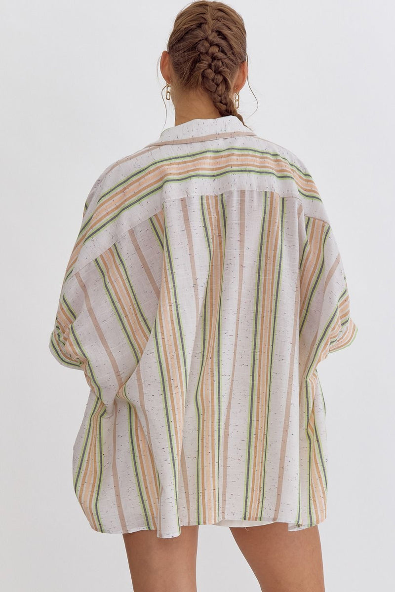 ENTRO stripe woven button up top white