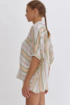 ENTRO stripe woven button up top white