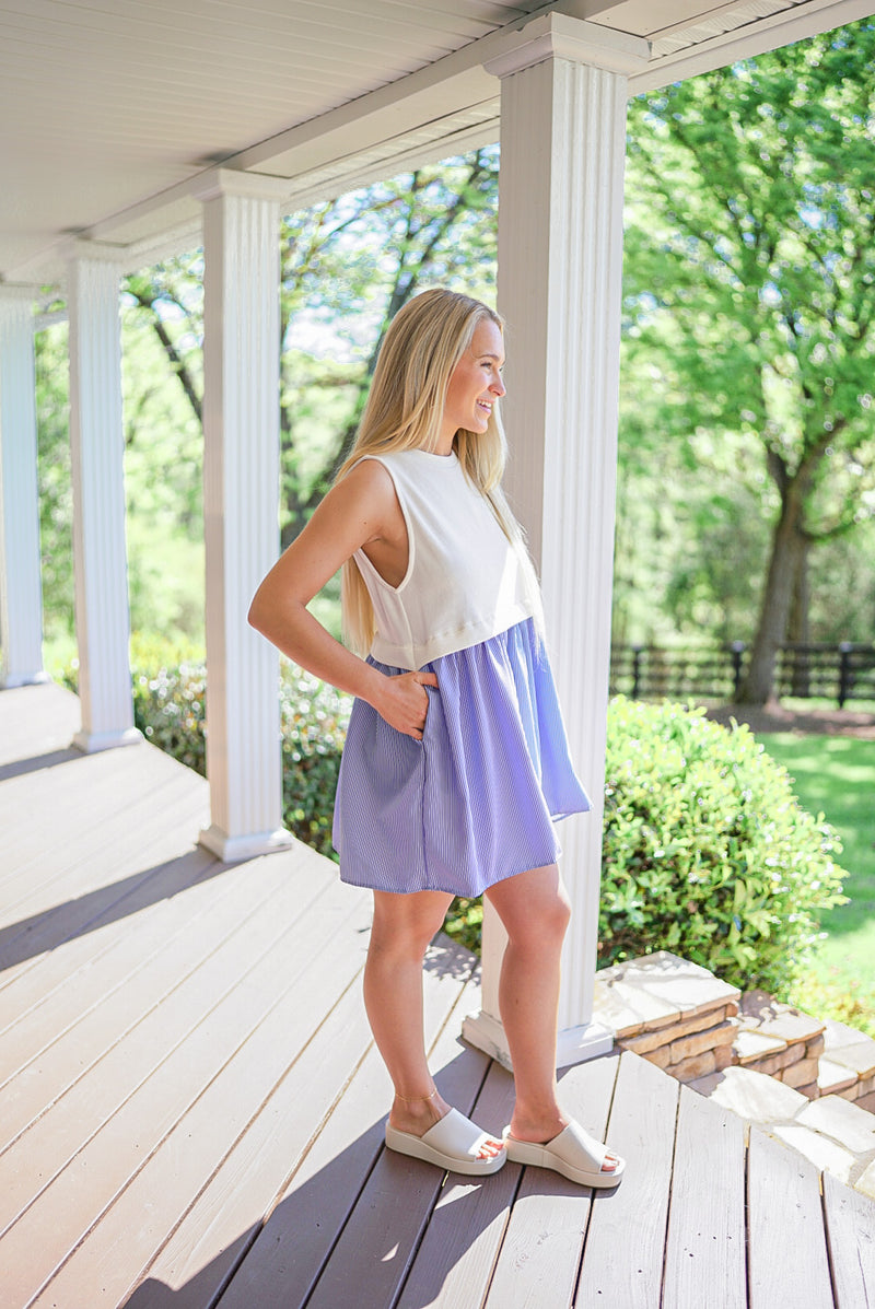 casual coastal blue poplin tank dress