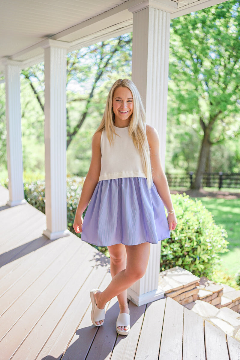 casual coastal blue poplin tank dress