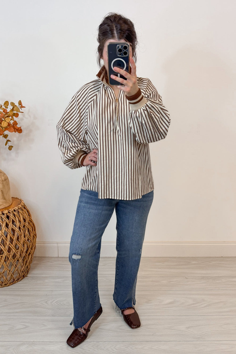 entro striped zipper top