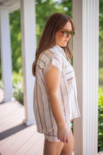 striped linen button down gauze top