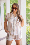 striped linen button down gauze top