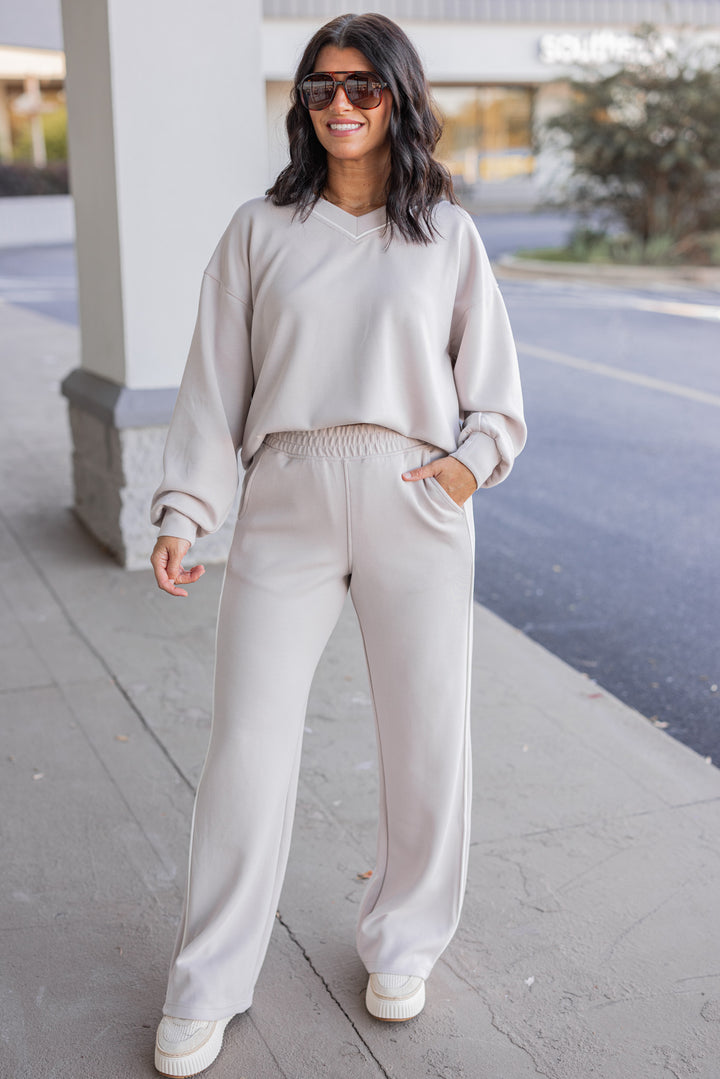 Women's mocha cream scuba knit straight leg pants by Rae Mode