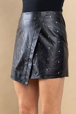 Studded faux leather black skort