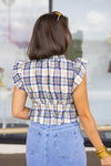 plaid bow cropped ruffle hem top